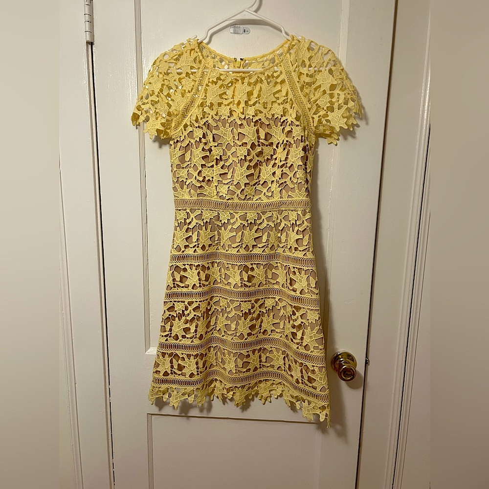 Eliza J Yellow Lace Mini Dress